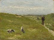 Max Liebermann Meadow with farmer and grazing goats painting